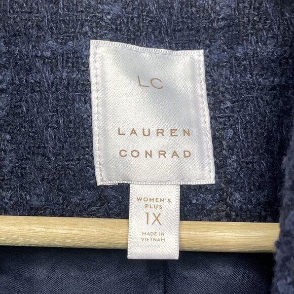 Lauren Conrad Womens Plus 1X Navy Plaid Double-Breasted Peacoat Jacket - Picture 3 of 7